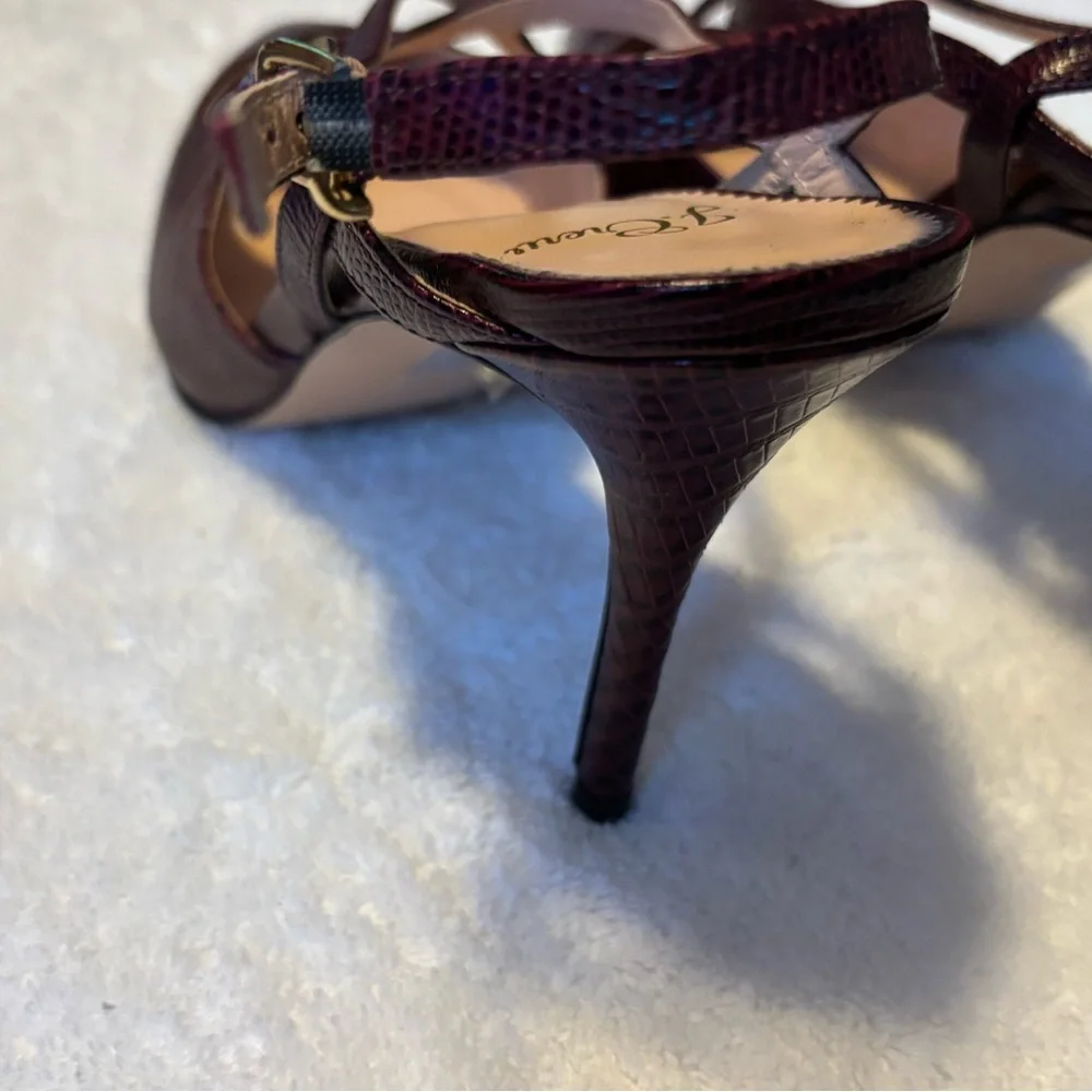 J. Crew Burgundy Textured Leather Slingback Heels
